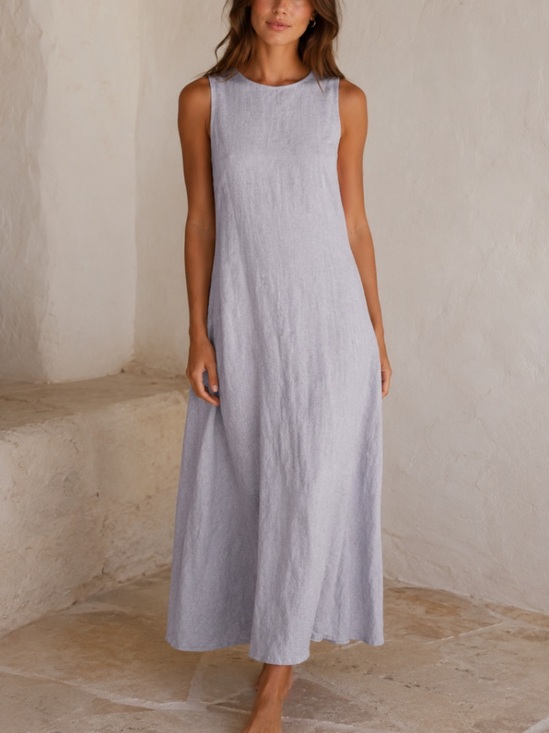Flax Dresses & Skirts - Rare flax maxi linen dress light blue summer fall pocket casual vtg coastal $200